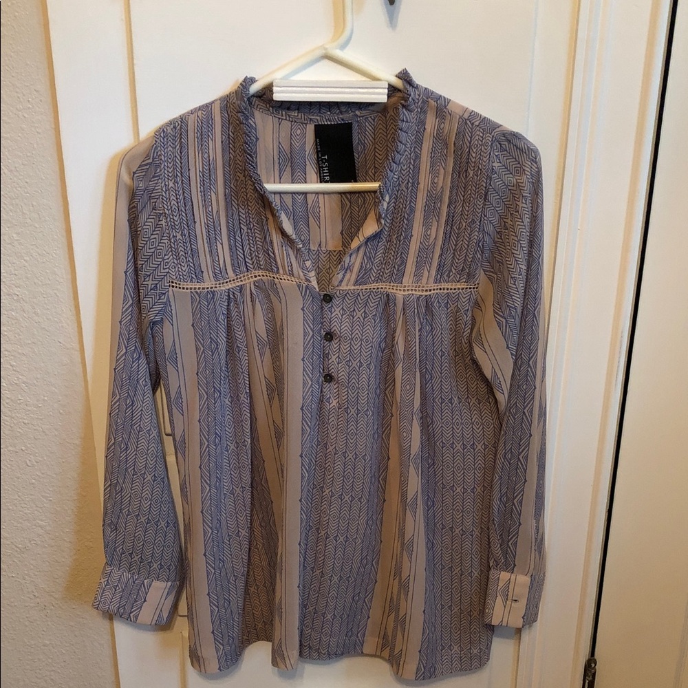dolan Blue and Cream Striped Printed Blouse
